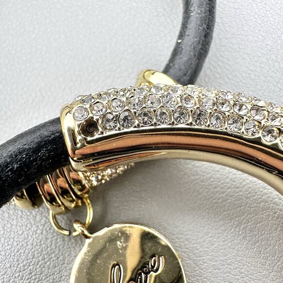 Joan Boyce Set 2 Black Leather Gold Pave Rhinestone Love Barrel-Rolled Bracelets - Picture 7 of 7
